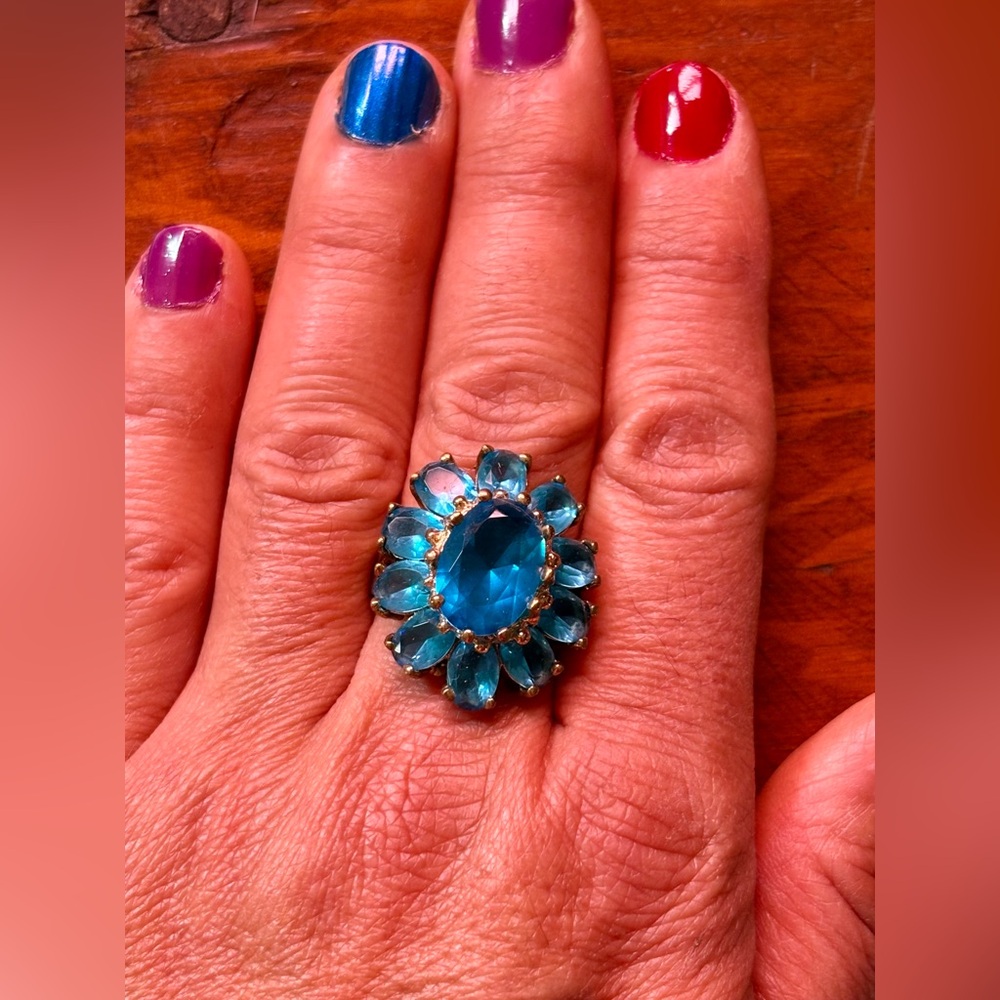 Aqua Topaz Ring Sz 9 Sterling Silver Stamped .925 Large Statement Cocktail Ring